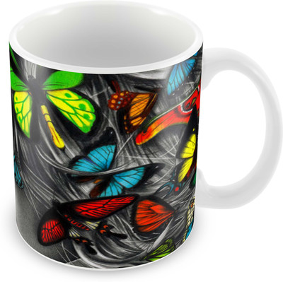 

Tuelip Printed Beautiful Butterfly Hair Clips for Tea And Coffee 350 ml Ceramic Mug(350 ml), Multicolor