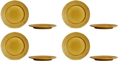 

caffeine 10IN Ceramic/Stoneware in Mustard Petals Flower Handmade Dinner Plates(Pack of 8)