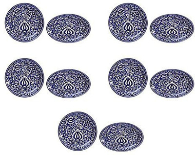 

caffeine Quarter Plate 7 Inch Ceramic/Stoneware in Blue Mughal Handmade Small Plates(Pack of 10)