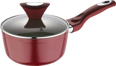 

Bergner Allure Forged Sauce Curry Pan 16 cm diameter with Lid(Aluminium, Non-stick, Induction Bottom), Beige;red