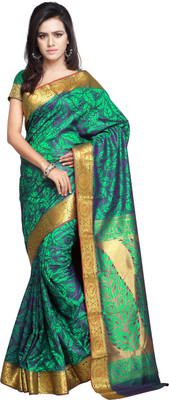 

Varkala Silk Sarees Printed Kanjivaram Silk Saree(Purple, Blue), Pakistani green