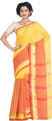 

Purabi Woven Tant Cotton Saree(Yellow, Red)