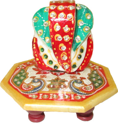 

MYEBIZSTORE Marble Ganesha Chowki Decorative Showpiece - 10 cm(Marble, Multicolor)