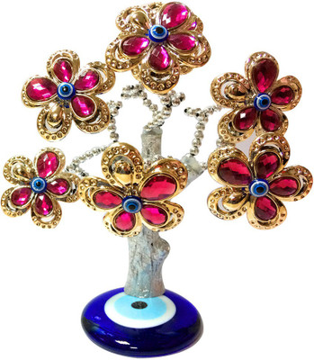 

Startsell Feng Shui Decorative Evil Eye With Pink Flowers For Protection, Wealth and Achievement Decorative Showpiece - 15 cm(Polyresin, Multicolor)