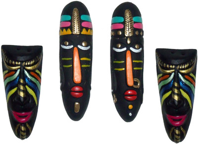 

Rasoh village hand artz tribal small multi combo decorative wall hanging masks Decorative Showpiece - 16 cm(Terracotta, Multicolor)