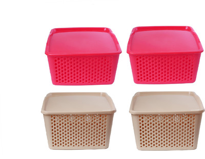 

CSM CSM Set of 4 red & Beige multipurpose baskets- Medium Storage Basket(Pack of 4)
