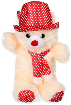 Aparnas cute cream teddy bear with red satin cap - 12 cm(Multicolor)