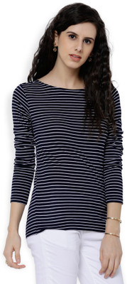 Tokyo Talkies Casual 3/4 Sleeve Striped Women Dark Blue, White Top