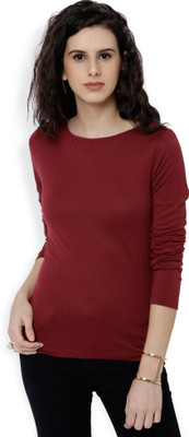 Tokyo Talkies Casual Regular Sleeve Solid Women Maroon Top