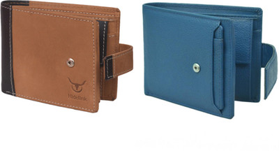 

Hidelink Men Multicolor Genuine Leather Wallet(7 Card Slots), Tan & blue