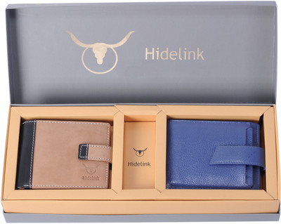 

Hidelink Men Multicolor Genuine Leather Wallet(5 Card Slots), Tan & blue