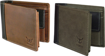 

Hidelink Men Multicolor Genuine Leather Wallet(7 Card Slots), Brown & green