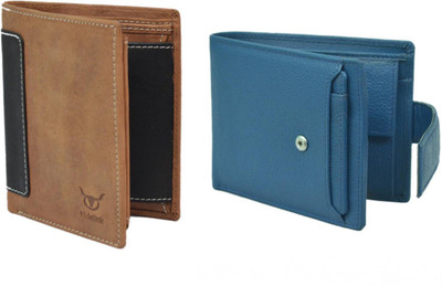 

Hidelink Men Multicolor Genuine Leather Wallet(7 Card Slots), Brown & blue