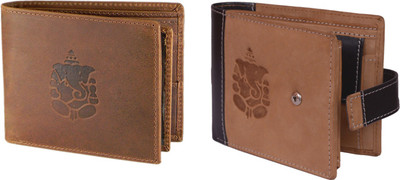 

Hidelink Men Multicolor Genuine Leather Wallet(7 Card Slots), Tan & brown