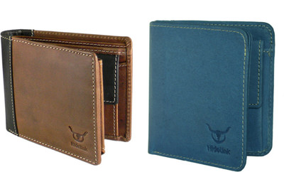 

Hidelink Men Multicolor Genuine Leather Wallet(7 Card Slots), Brown & blue