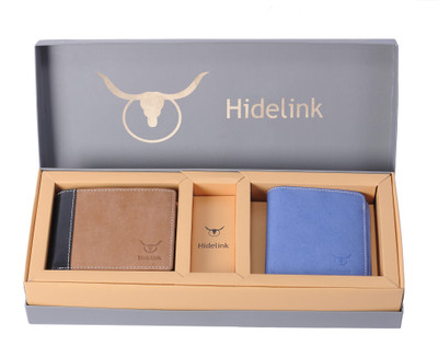 

Hidelink Men Multicolor Genuine Leather Wallet(5 Card Slots), Brown & blue
