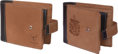 Hidelink Men Tan Genuine Leather Wallet(7 Card Slots)
