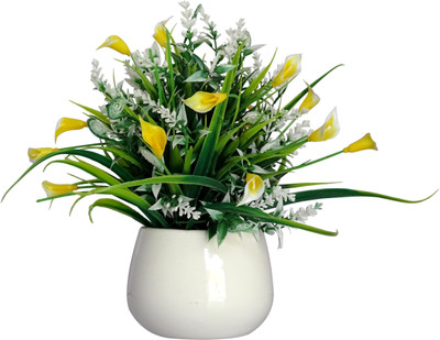 

HOB Yellow Assorted Artificial Flower with Pot(5.9 inch, Pack of 01)