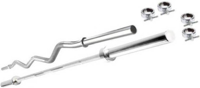 

home 2 gym COMBO OF 3 FEET CURL BAR & 3 FEET STRAIGHT BAR WITH 4 LOCKS Weight Lifting Bar(Silver)