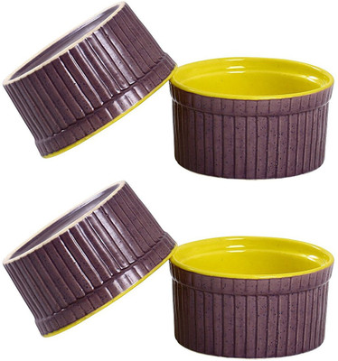 

caffeine Dessert Serving Bowl Ceramic/Stoneware in Glossy Purple and Yellow Ramekins (Set of 4) Handmade Stoneware, Ceramic Bowl Set(Yellow, Purple, Pack of 4)
