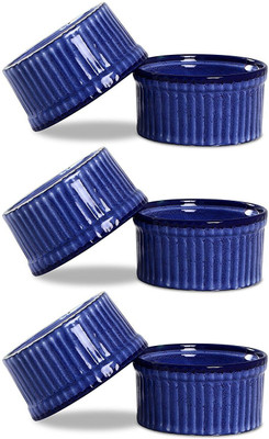 

caffeine Dessert Serving Bowl Ceramic/Stoneware in Glossy Blue Ramekins (Set of 6)Handmade Ceramic, Stoneware Bowl Set(Blue, Pack of 6)