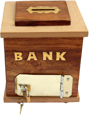 

Craftgasmic Craftgasmic Raksha Bandhan gift Wooden Handmade Money Bank /COIN BANK with lock and Key Coin Bank(Brown)