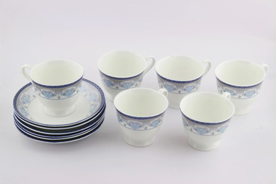 

Swagger bone china cup and saucer designer set Bone China(Blue, White, Grey, Pack of 12)