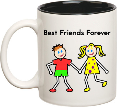 

Huppme Best Friends Forever Inner Balck Coffee Ceramic Mug(350 ml), Black;white