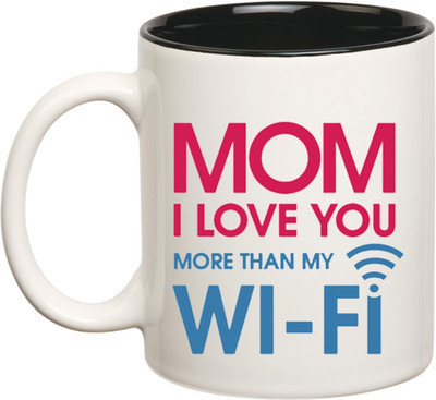 

Huppme Mom I love You Inner Balck Coffee Ceramic Mug(350 ml), Black;white