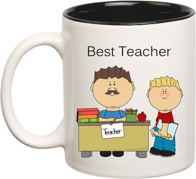 

Huppme Best Teacher Inner Balck Coffee Ceramic Mug(350 ml), Black;white