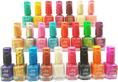 

Lady Fashion stylish nail polish combo Red-Yellow-Pink-Black-White-Gold-Purple(Pack of 24)