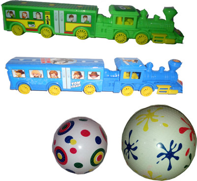 

Kids World train friction power 2 pcs & ball air 2 pcs toy set(Blue, Green, Multicolor)