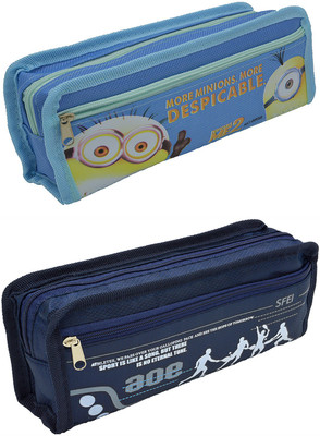 

Hrinkar Cartoon Printed Art Plastic Pencil Boxes(Set of 2, Blue)