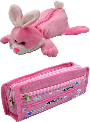 

Hrinkar Cartoon Animal and Printed Art Plastic Pencil Boxes(Set of 2, Pink)