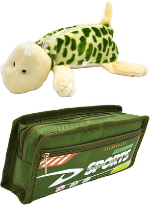 

Hrinkar Cartoon Animal and Printed Art Plastic Pencil Boxes(Set of 2, Green)