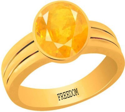 freedom Natural Certified Yellow Sapphire (Pukhraj) Gemstone 6.25 Ratti or 5.69 Carat for Male & Female Panchdhatu 22K Gold Plated Alloy Ring