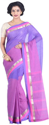 

Purabi Woven Tant Handloom Cotton Saree(Pink, Blue)