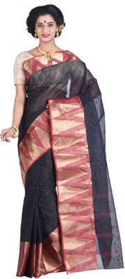 

Purabi Woven Tant Handloom Cotton Saree(Black)