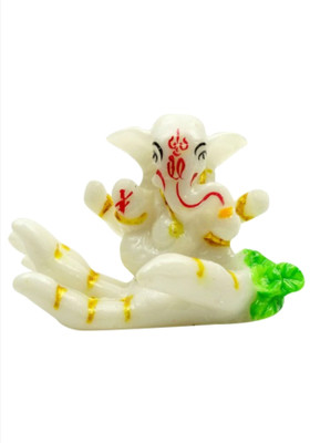 

smstraders Hand Ganesh Decorative Showpiece - 4.5 cm(Polyresin, White)