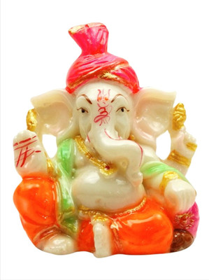 

smstraders Pagdi Ganesh Decorative Showpiece - 7.5 cm(Polyresin, Multicolor)