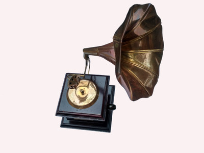 

REAL HANDMADE GRAMOPHONE Decorative Showpiece - 10 cm(Wooden, Black, Gold)