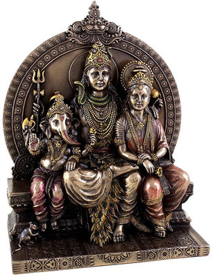 

Purpledip Mahadev Family with Shivji Parvati Ganesha Statue Hindu God Decorative Showpiece - 22 cm(Polyresin, Brown)