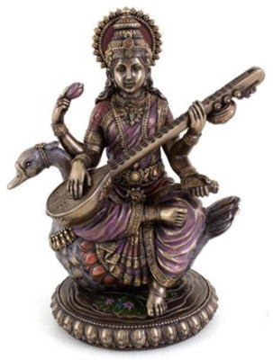 

Purpledip Saraswati Statue Hindu Goddess of Knowledge Music Arts Gift for School Teachers Decorative Showpiece - 21 cm(Polyresin, Brown)