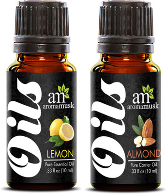AromaMusk 100% Pure Lemon Essential Oil + Sweet Almond Carrier Oil - 10ml(10 ml)