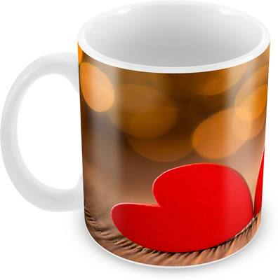 

Tuelip Printed Beautiful Design of Two Heart for Tea And Coffee 350 ml Ceramic Mug(350 ml), White