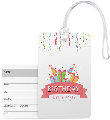 

100yellow Luggage Tags -Birthday Let’S Party Print Gloss Finish Pvc With Silicon Strap Bag Tag- Ideal For Travel Luggage Tag(Multicolor)