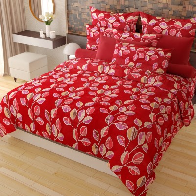 Home Candy 120 TC Cotton Double Floral Flat Bedsheet(Pack of 1, Maroon)