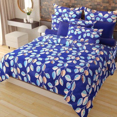Home Candy 120 TC Cotton Double Floral Flat Bedsheet(Pack of 1, Blue)