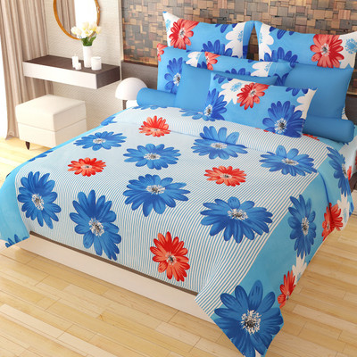 

Home Candy 144 TC Cotton Double Floral Bedsheet(Pack of 1, Blue)