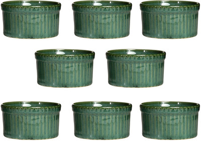 

caffeine Dessert Serving Bowl Ceramic/Stoneware in Glossy Metallic Green Ramekins (Set of 8) Handmade Stoneware Bowl Set(Multicolor, Pack of 8)